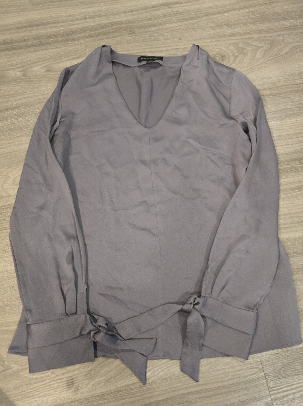 Light Gray Long Sleeve Knot-Front Top